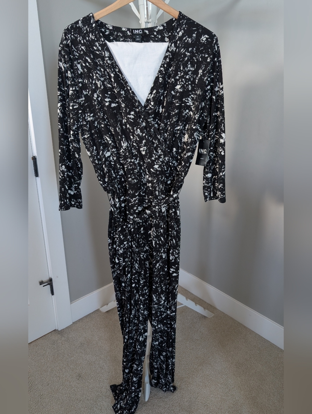 Black & White Marble Print Wrap Jumpsuit